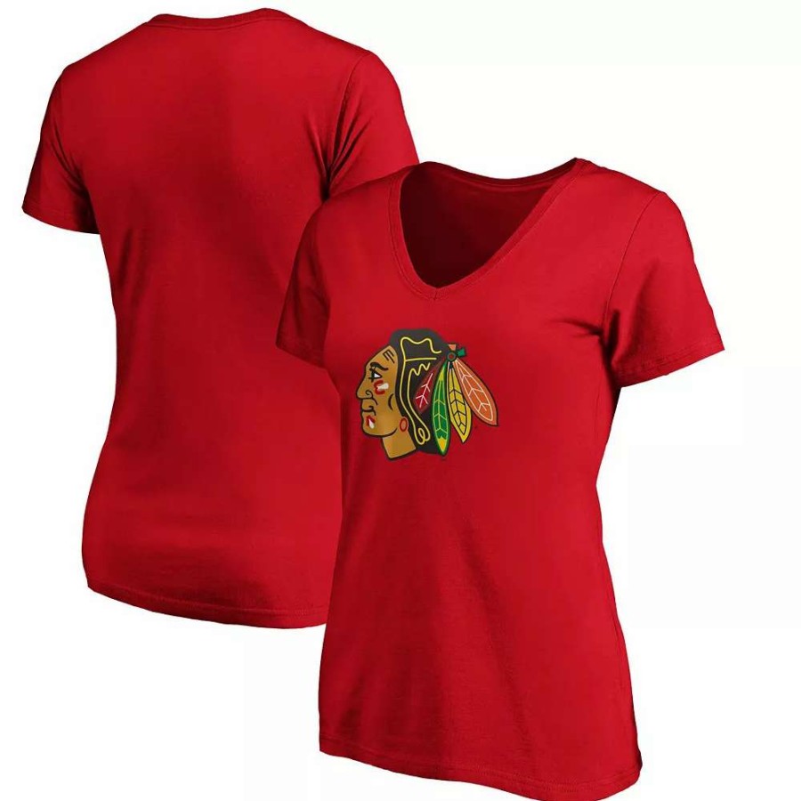 Tops * | Women'S Fanatics Branded Red Chicago Blackhawks Primary Logo V-Neck T-Shirt