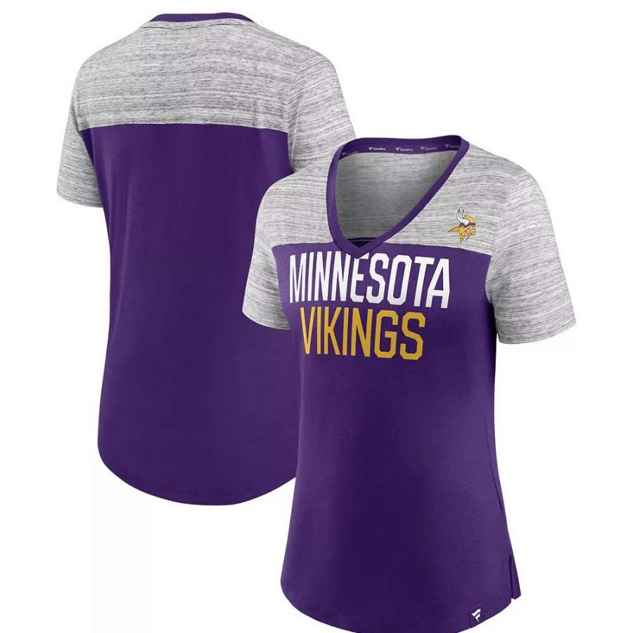 Tops * | Women'S Fanatics Branded Purple/Heathered Gray Minnesota Vikings Close Quarters V-Neck T-Shirt