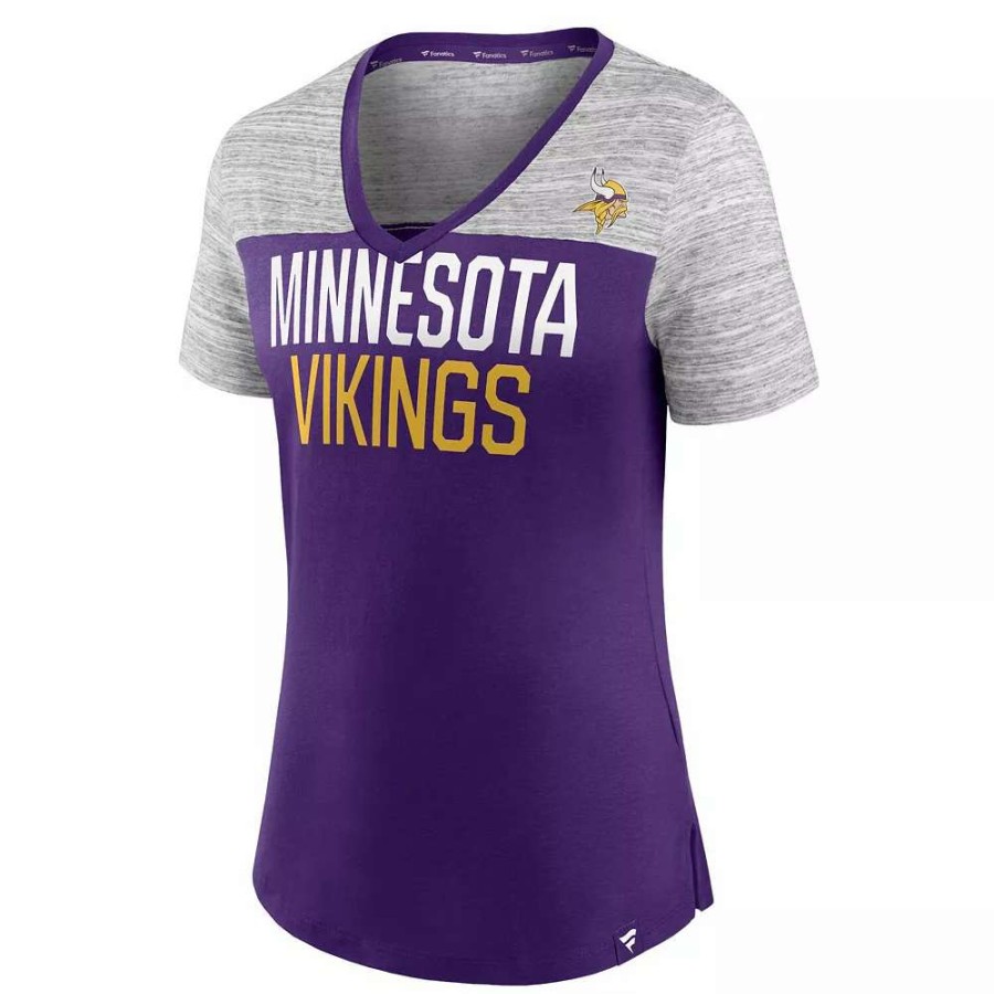 Tops * | Women'S Fanatics Branded Purple/Heathered Gray Minnesota Vikings Close Quarters V-Neck T-Shirt