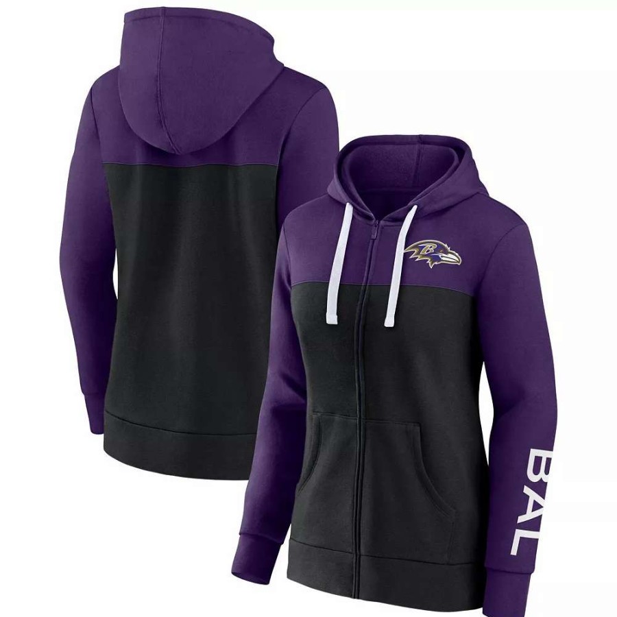 Tops * | Women'S Fanatics Branded Purple/Black Baltimore Ravens Take The Field Color Block Full-Zip Hoodie