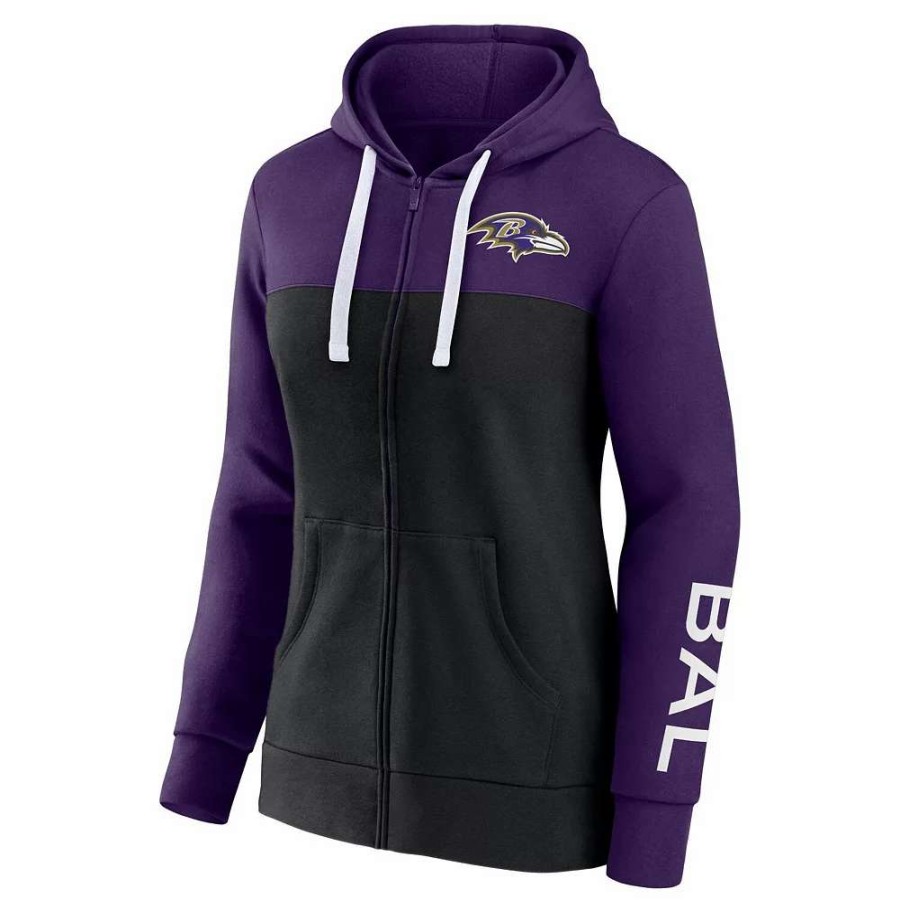 Tops * | Women'S Fanatics Branded Purple/Black Baltimore Ravens Take The Field Color Block Full-Zip Hoodie