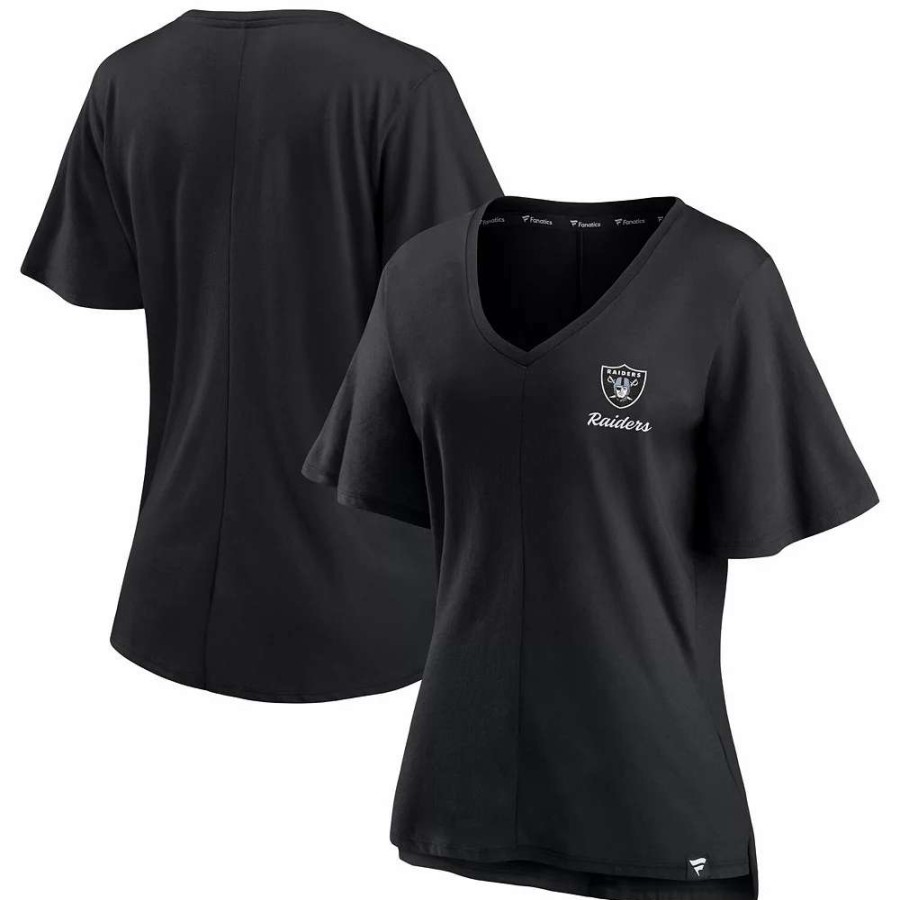 Tops * | Women'S Fanatics Branded Black Las Vegas Raiders Southpaw Flutter V-Neck T-Shirt