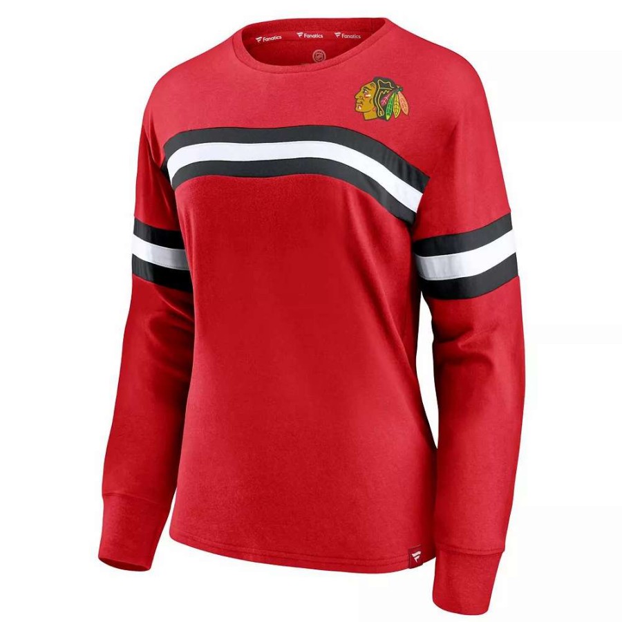 Tops * | Women'S Fanatics Branded Red Chicago Blackhawks Block Party Primary Logo Fashion Long Sleeve T-Shirt