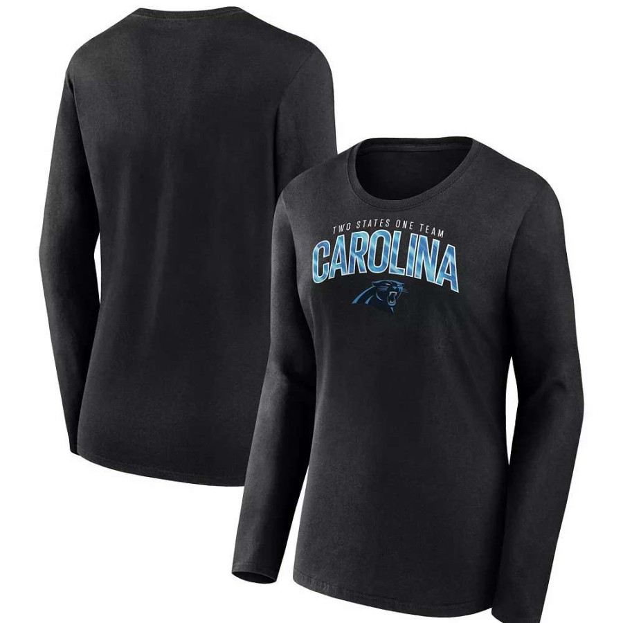 Tops * | Women'S Fanatics Branded Black Carolina Panthers Plus Size Measure Distance Scoop Neck Long Sleeve T-Shirt