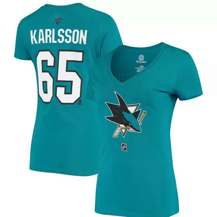 Tops * | Women'S Fanatics Branded Erik Karlsson Teal San Jose Sharks Name And Number V-Neck T-Shirt