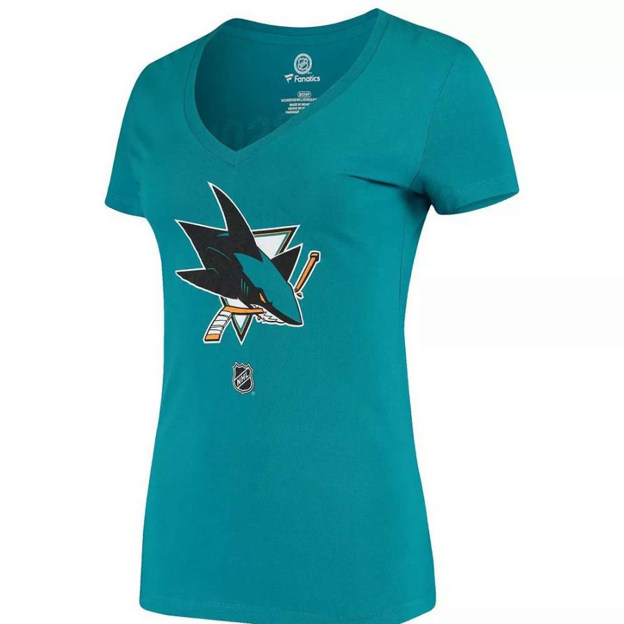 Tops * | Women'S Fanatics Branded Erik Karlsson Teal San Jose Sharks Name And Number V-Neck T-Shirt