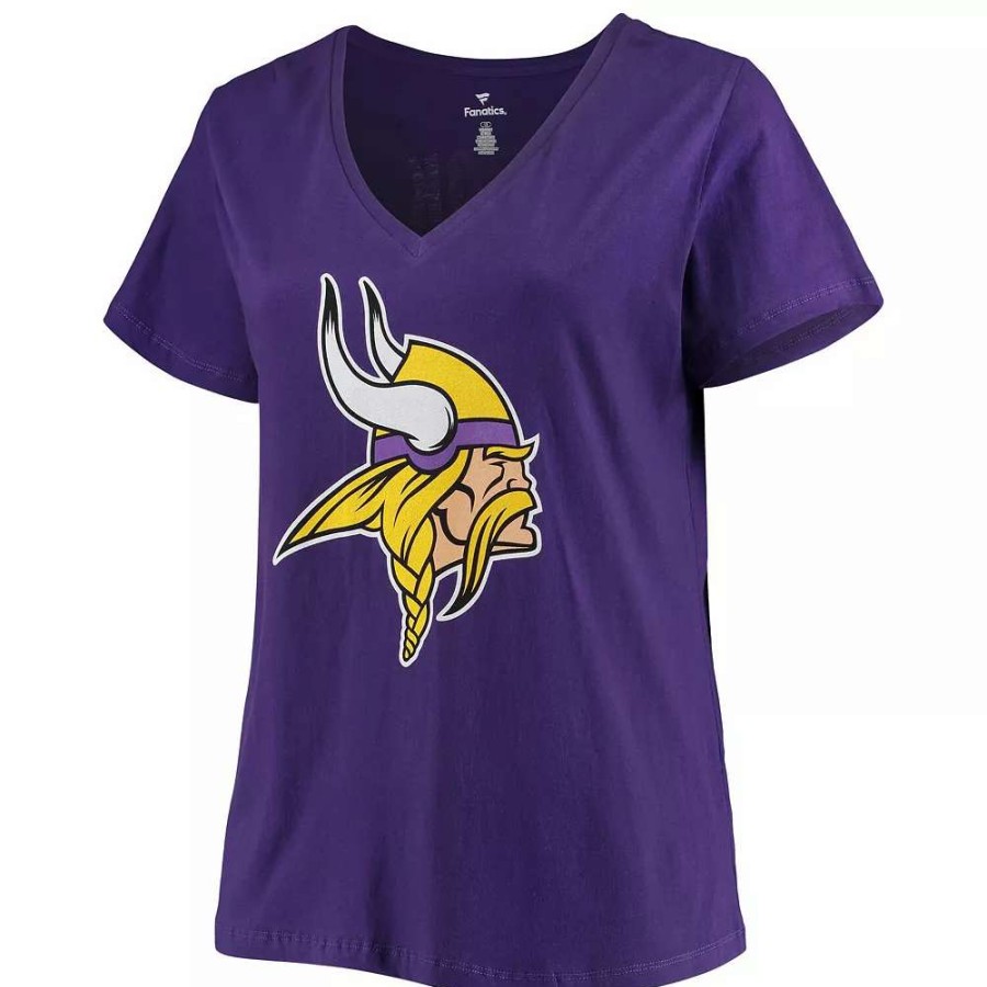 Tops * | Women'S Fanatics Branded Justin Jefferson Purple Minnesota Vikings Plus Size Name & Number V-Neck T-Shirt