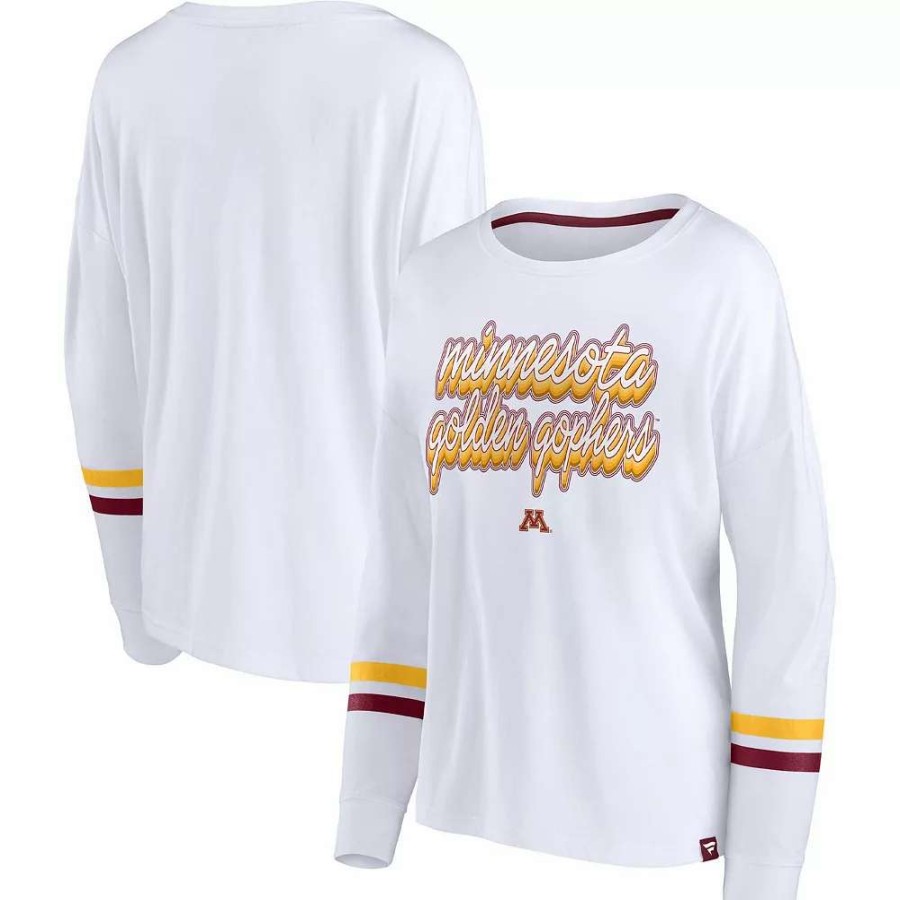 Tops * | Women'S Fanatics Branded White Minnesota Golden Gophers Retro Power Striped Long Sleeve T-Shirt