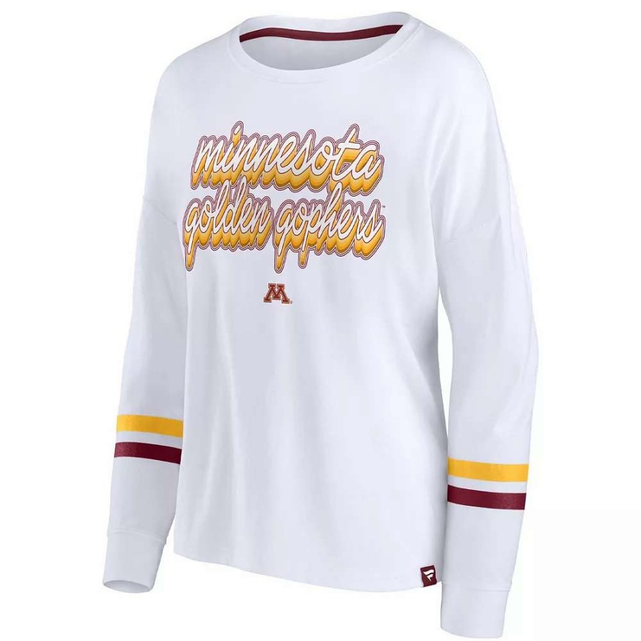 Tops * | Women'S Fanatics Branded White Minnesota Golden Gophers Retro Power Striped Long Sleeve T-Shirt