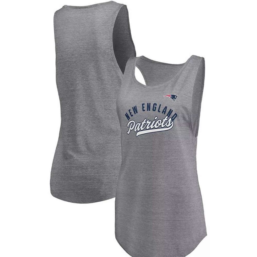 Tops * | Women'S Fanatics Branded Heathered Gray New England Patriots Quality Time Scoop Neck Tri-Blend Tank Top