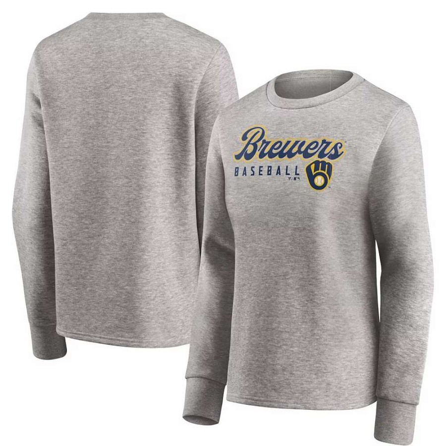 Tops * | Women'S Fanatics Branded Heathered Gray Milwaukee Brewers Crew Pullover Sweater