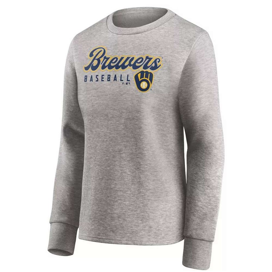 Tops * | Women'S Fanatics Branded Heathered Gray Milwaukee Brewers Crew Pullover Sweater