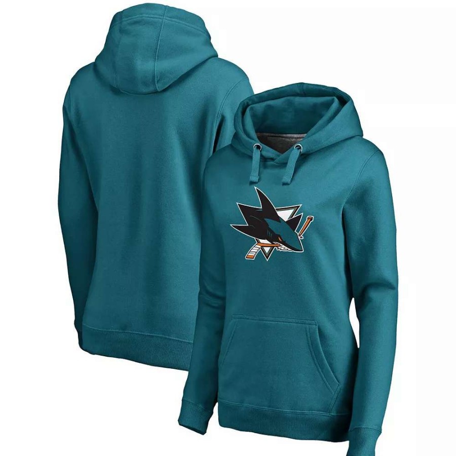 Tops * | Women'S Fanatics Branded Teal San Jose Sharks Primary Team Logo Fleece V-Neck Pullover Hoodie