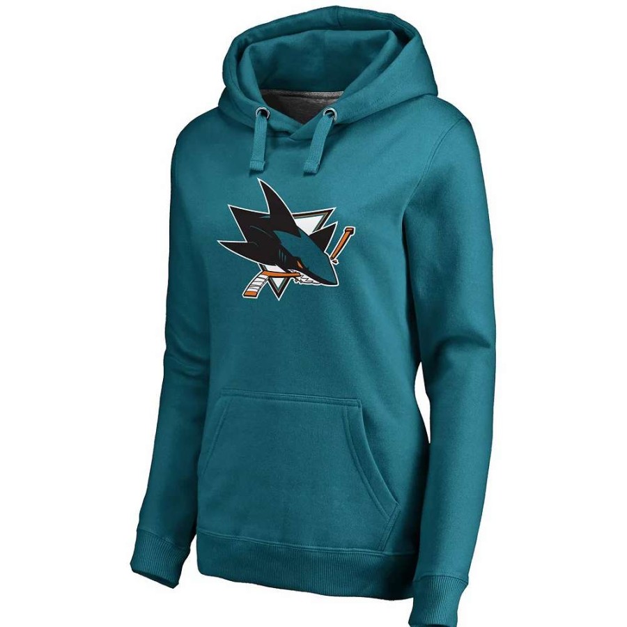 Tops * | Women'S Fanatics Branded Teal San Jose Sharks Primary Team Logo Fleece V-Neck Pullover Hoodie