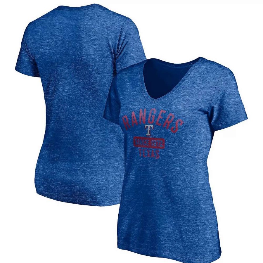 Tops * | Women'S Fanatics Branded Heathered Royal Texas Rangers Old Time Favorite V-Neck T-Shirt