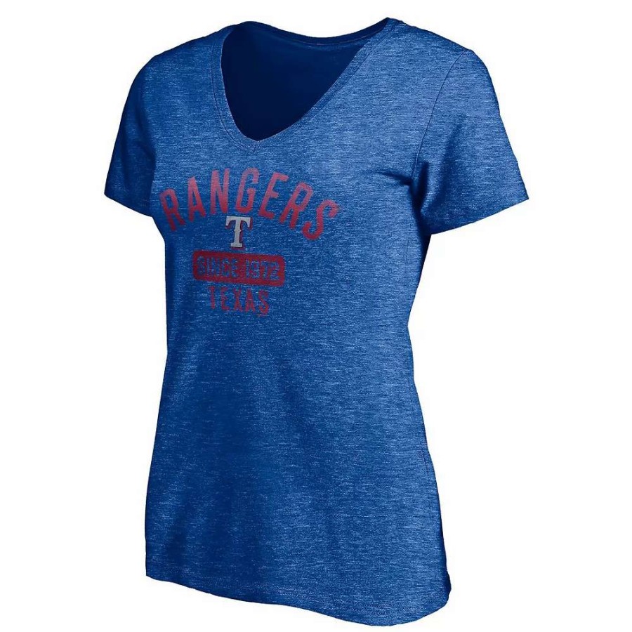 Tops * | Women'S Fanatics Branded Heathered Royal Texas Rangers Old Time Favorite V-Neck T-Shirt