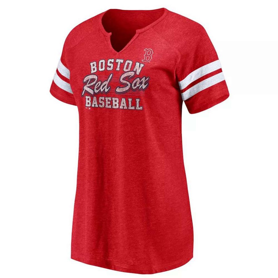 Tops * | Women'S Fanatics Branded Heather Red Boston Red Sox Quick Out Tri-Blend Raglan Notch Neck T-Shirt