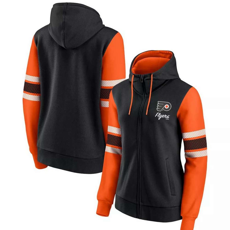 Tops * | Women'S Fanatics Branded Black/Orange Philadelphia Flyers Script Fleece Full-Zip Hoodie