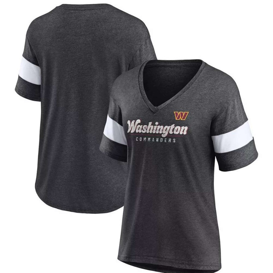 Tops * | Women'S Fanatics Branded Heathered Charcoal Washington Commanders Give It All Half-Sleeve V-Neck T-Shirt