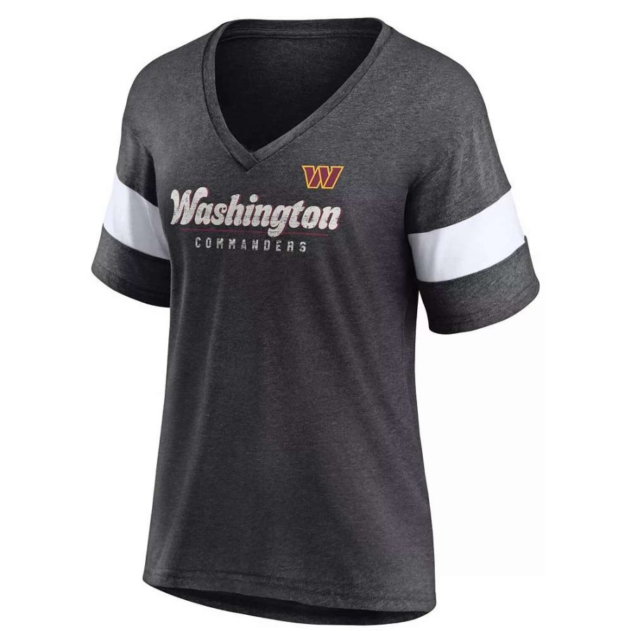 Tops * | Women'S Fanatics Branded Heathered Charcoal Washington Commanders Give It All Half-Sleeve V-Neck T-Shirt