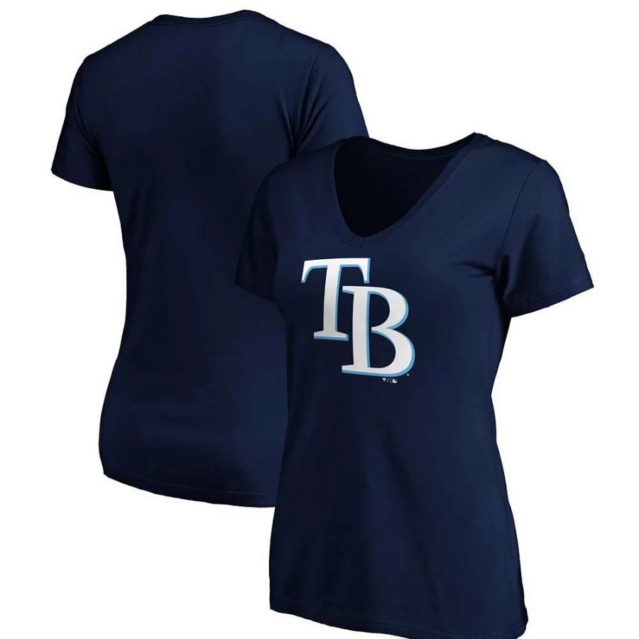 Tops * | Women'S Fanatics Branded Navy Tampa Bay Rays Plus Size Core Official Logo V-Neck T-Shirt