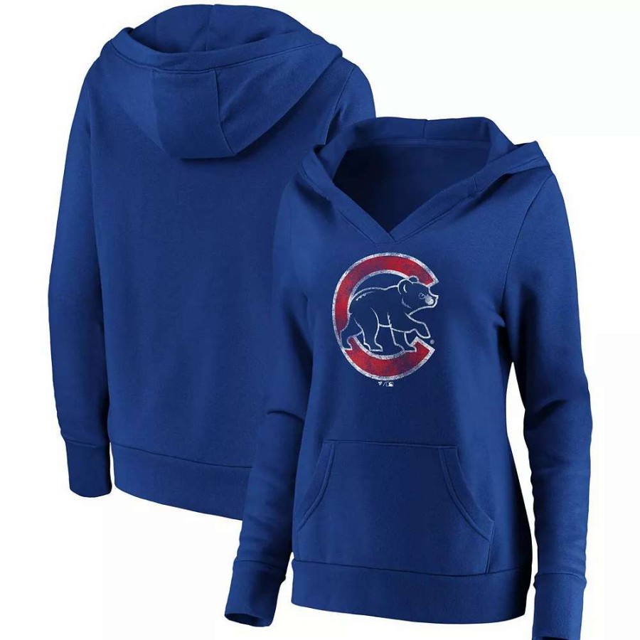 Tops * | Women'S Fanatics Branded Royal Chicago Cubs Core Team Crossover V-Neck Pullover Hoodie