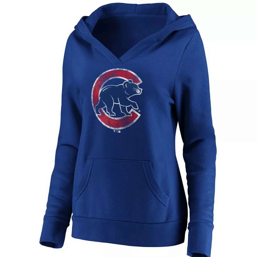 Tops * | Women'S Fanatics Branded Royal Chicago Cubs Core Team Crossover V-Neck Pullover Hoodie