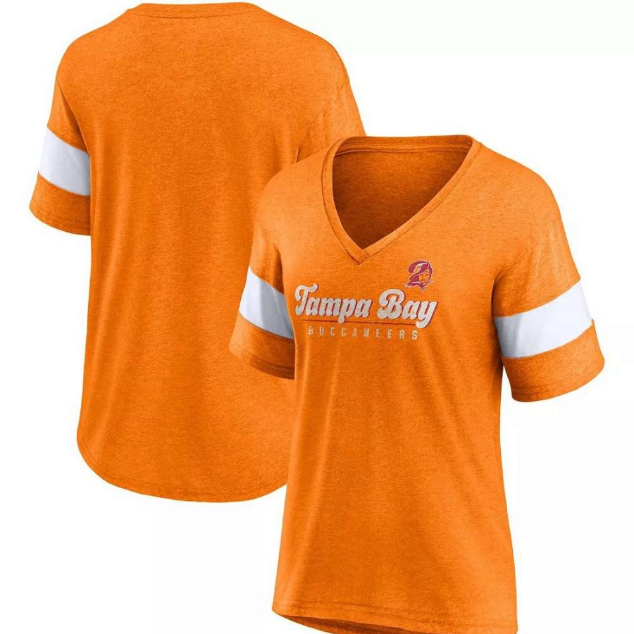 Tops * | Women'S Fanatics Branded Heathered Orange Tampa Bay Buccaneers Give It All Half-Sleeve V-Neck T-Shirt