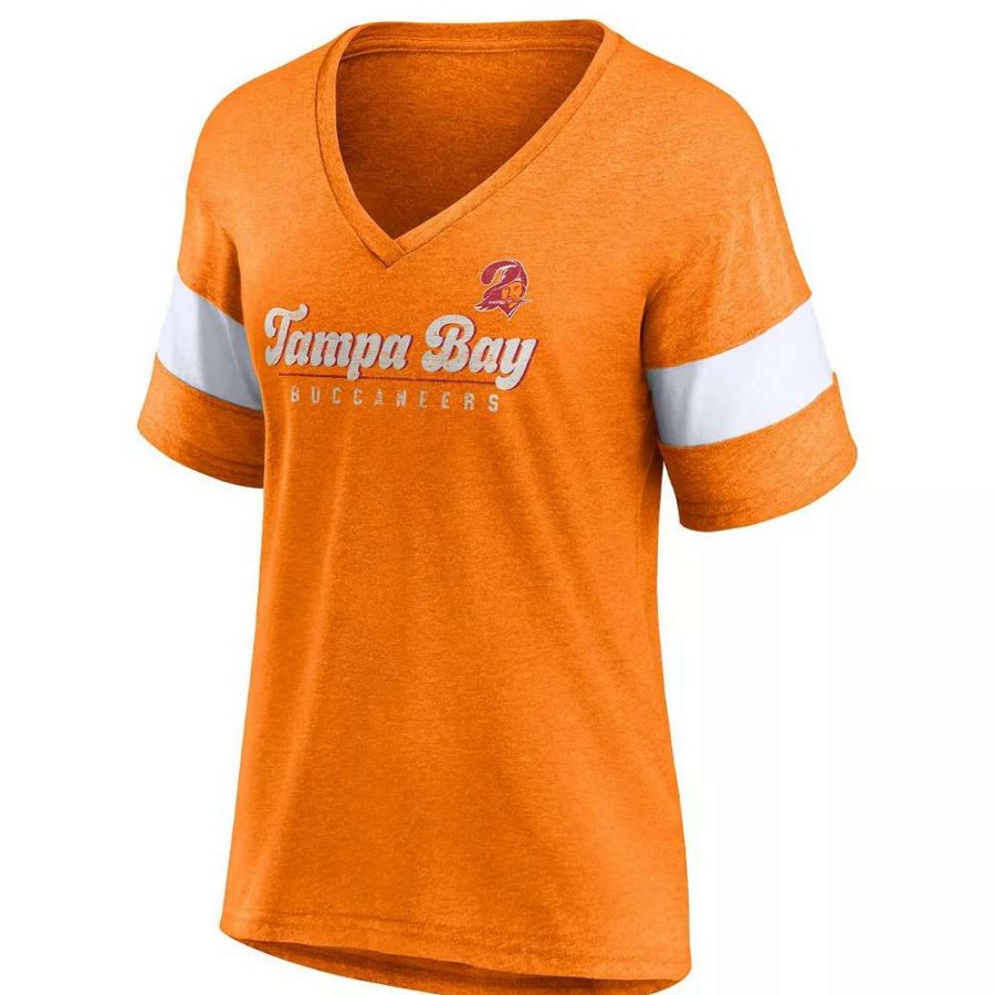 Tops * | Women'S Fanatics Branded Heathered Orange Tampa Bay Buccaneers Give It All Half-Sleeve V-Neck T-Shirt