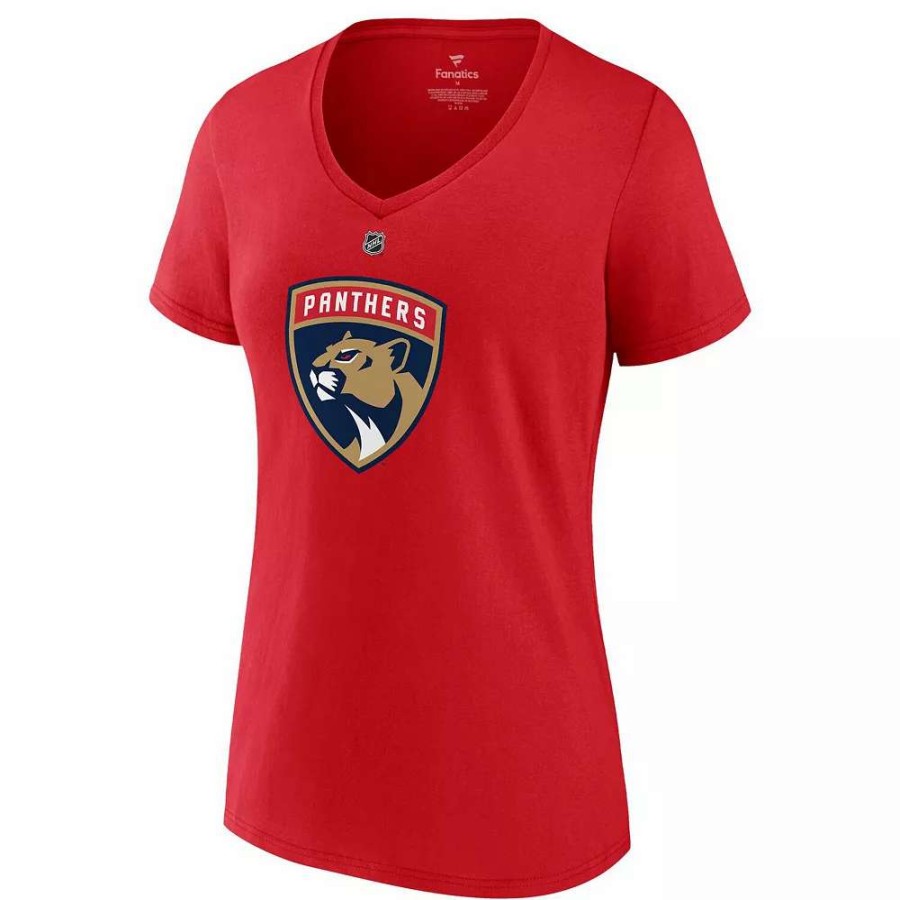 Tops * | Women'S Fanatics Branded Matthew Tkachuk Red Florida Panthers Authentic Stack Name & Number V-Neck T-Shirt