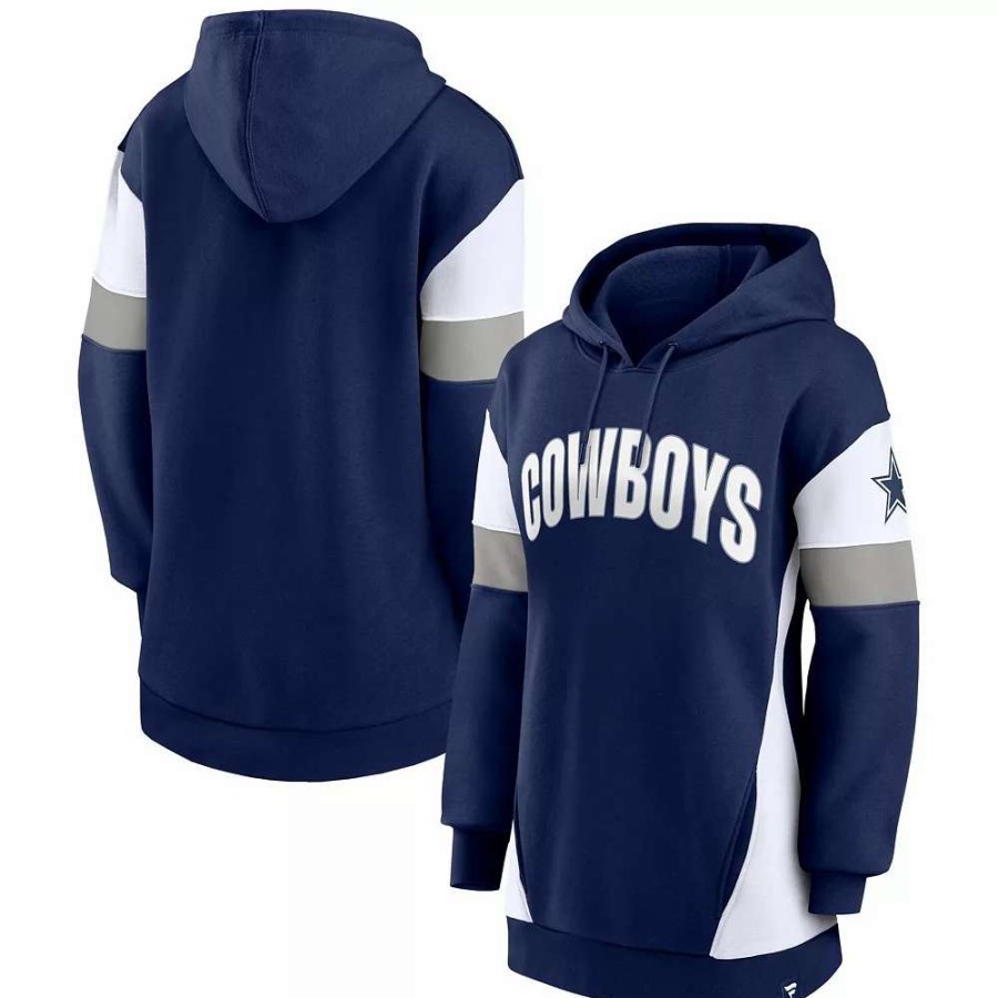 Tops * | Women'S Fanatics Branded Navy/White Dallas Cowboys Lock It Down Pullover Hoodie