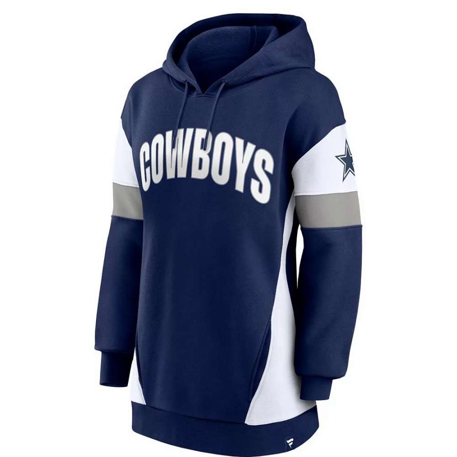 Tops * | Women'S Fanatics Branded Navy/White Dallas Cowboys Lock It Down Pullover Hoodie