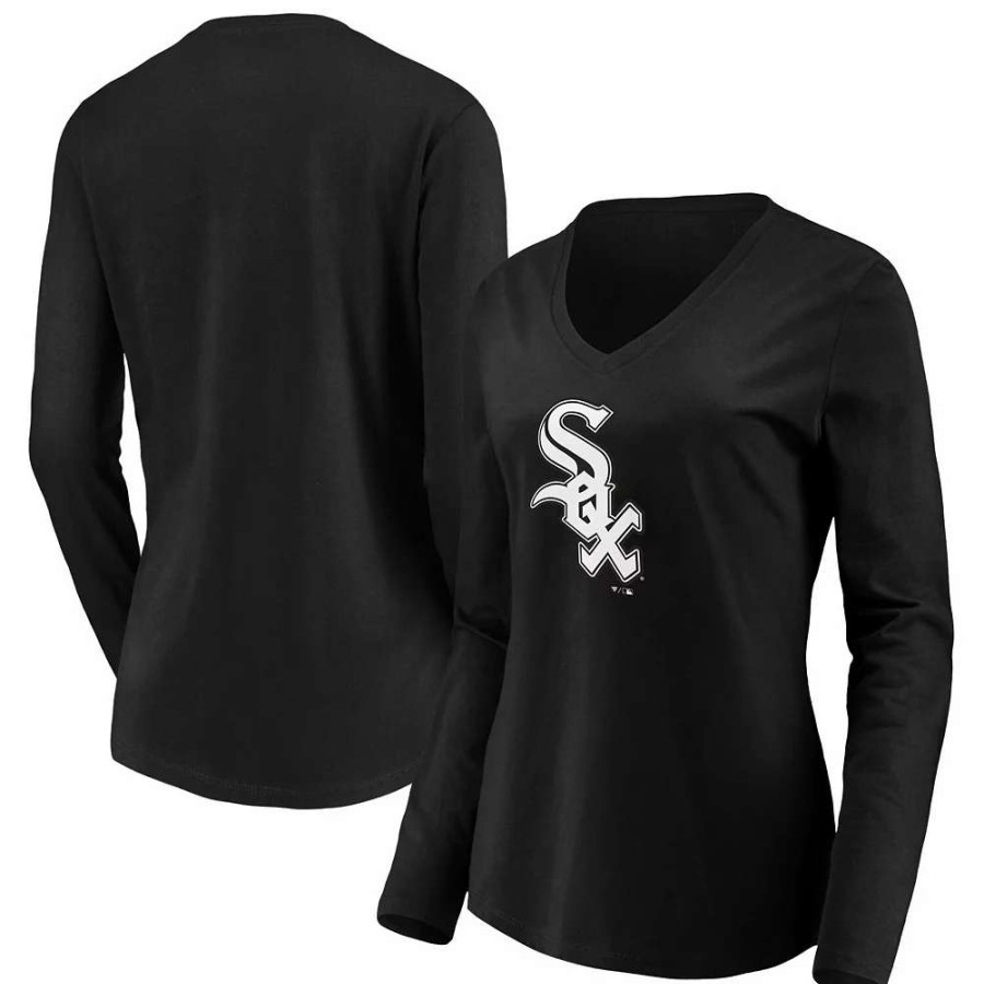 Tops * | Women'S Fanatics Branded Black Chicago White Sox Official Logo Long Sleeve V-Neck T-Shirt