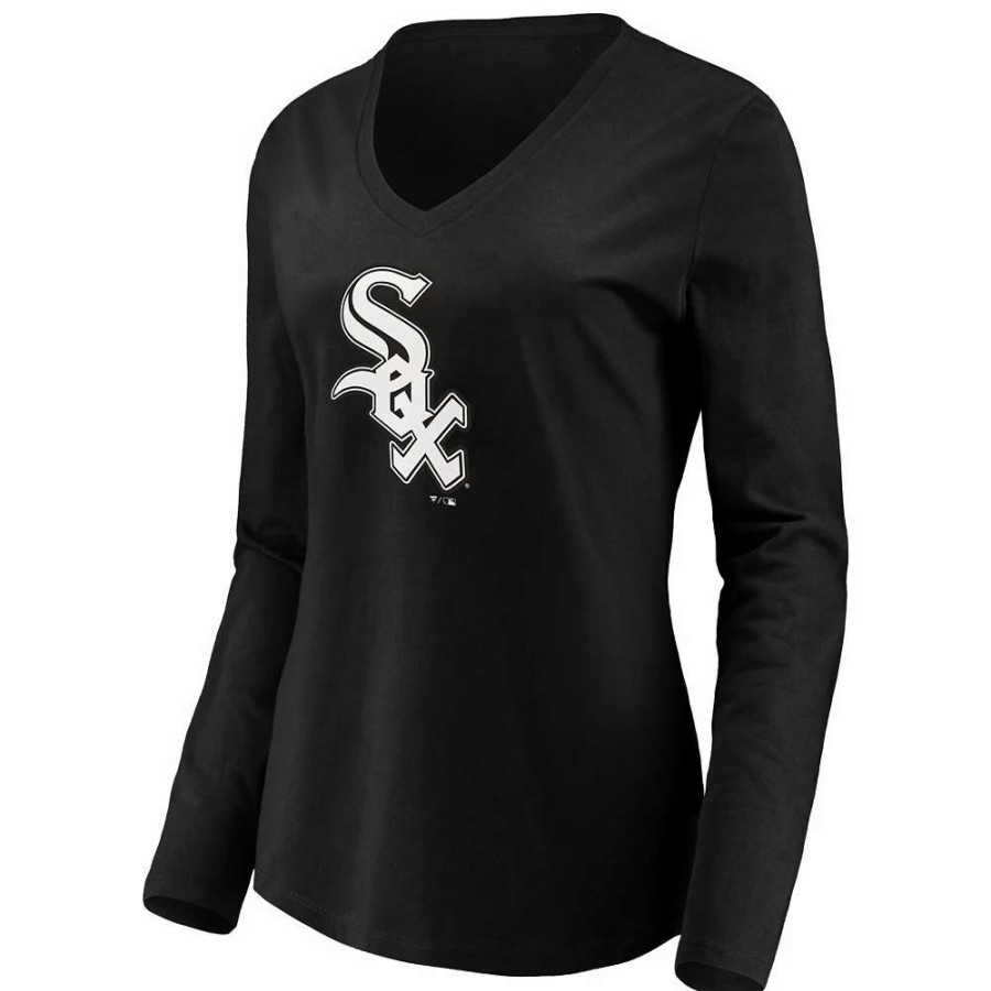 Tops * | Women'S Fanatics Branded Black Chicago White Sox Official Logo Long Sleeve V-Neck T-Shirt