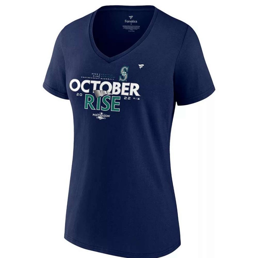 Tops * | Women'S Fanatics Branded Navy Seattle Mariners 2022 Postseason Locker Room V-Neck T-Shirt