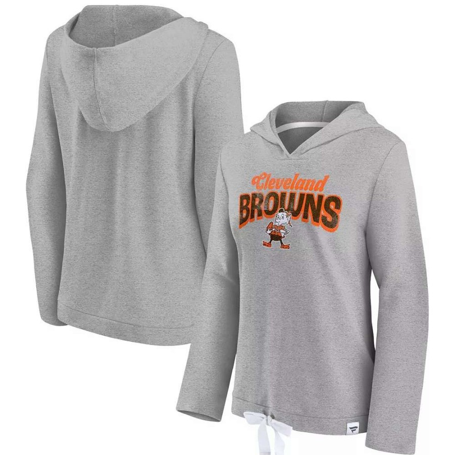 Tops * | Women'S Fanatics Branded Heather Gray Cleveland Browns First Team Flowy Cropped Pullover Hoodie