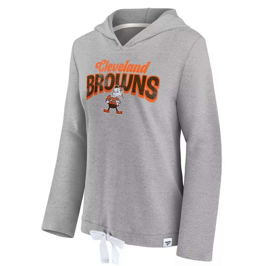 Tops * | Women'S Fanatics Branded Heather Gray Cleveland Browns First Team Flowy Cropped Pullover Hoodie