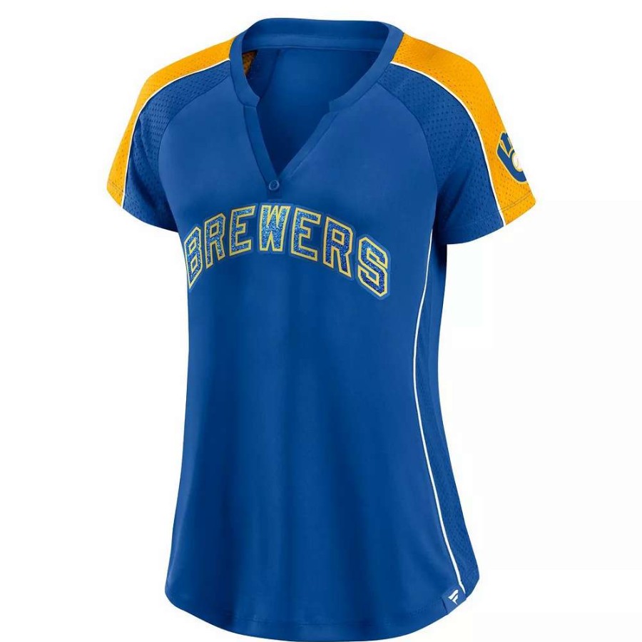 Tops * | Women'S Fanatics Branded Royal/Gold Milwaukee Brewers True Classic League Diva Pinstripe Raglan V-Neck T-Shirt