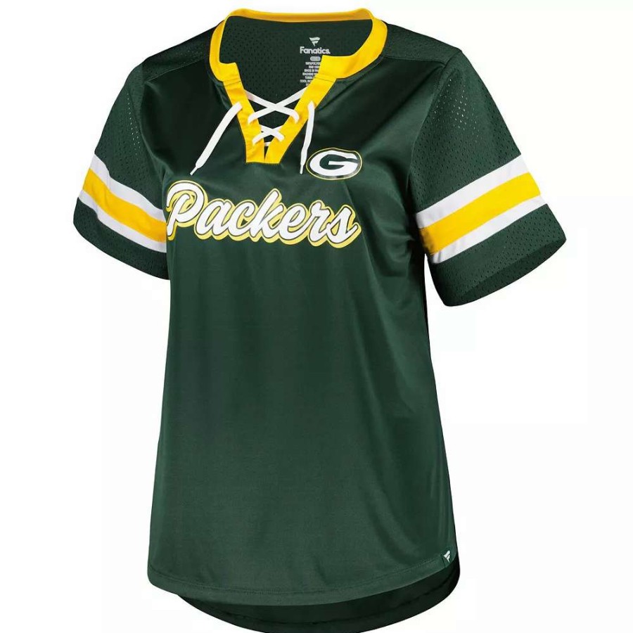 Tops * | Women'S Fanatics Branded Green Green Bay Packers Plus Size Original State Lace-Up T-Shirt