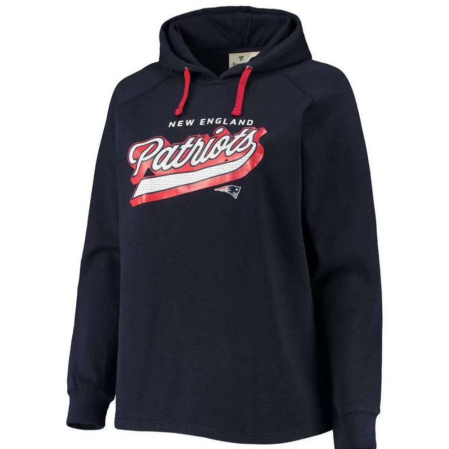 Tops * | Women'S Fanatics Branded Navy New England Patriots Plus Size First Contact Raglan Pullover Hoodie