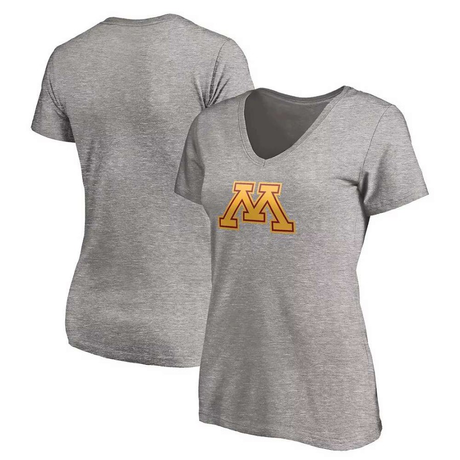 Tops * | Women'S Fanatics Branded Heathered Gray Minnesota Golden Gophers Primary Logo V-Neck T-Shirt