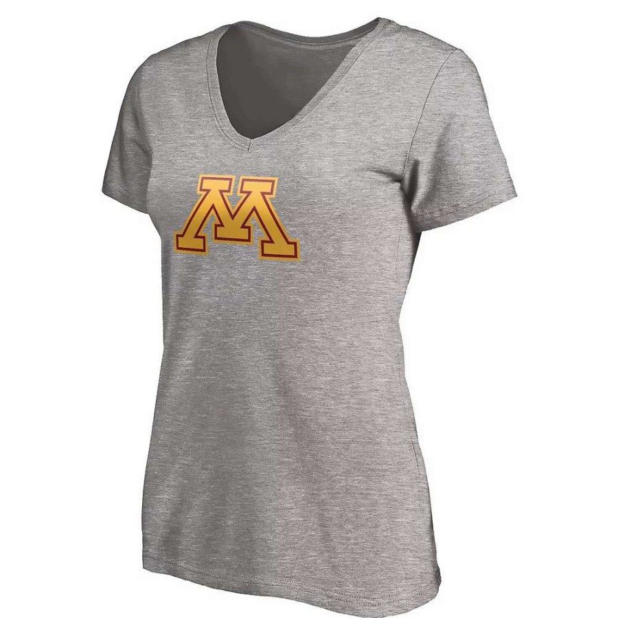 Tops * | Women'S Fanatics Branded Heathered Gray Minnesota Golden Gophers Primary Logo V-Neck T-Shirt