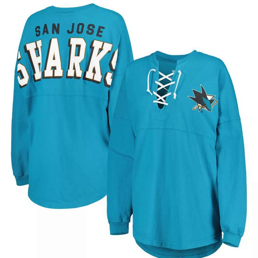 Tops * | Women'S Fanatics Branded Teal San Jose Sharks Spirit Lace-Up V-Neck Long Sleeve Jersey T-Shirt