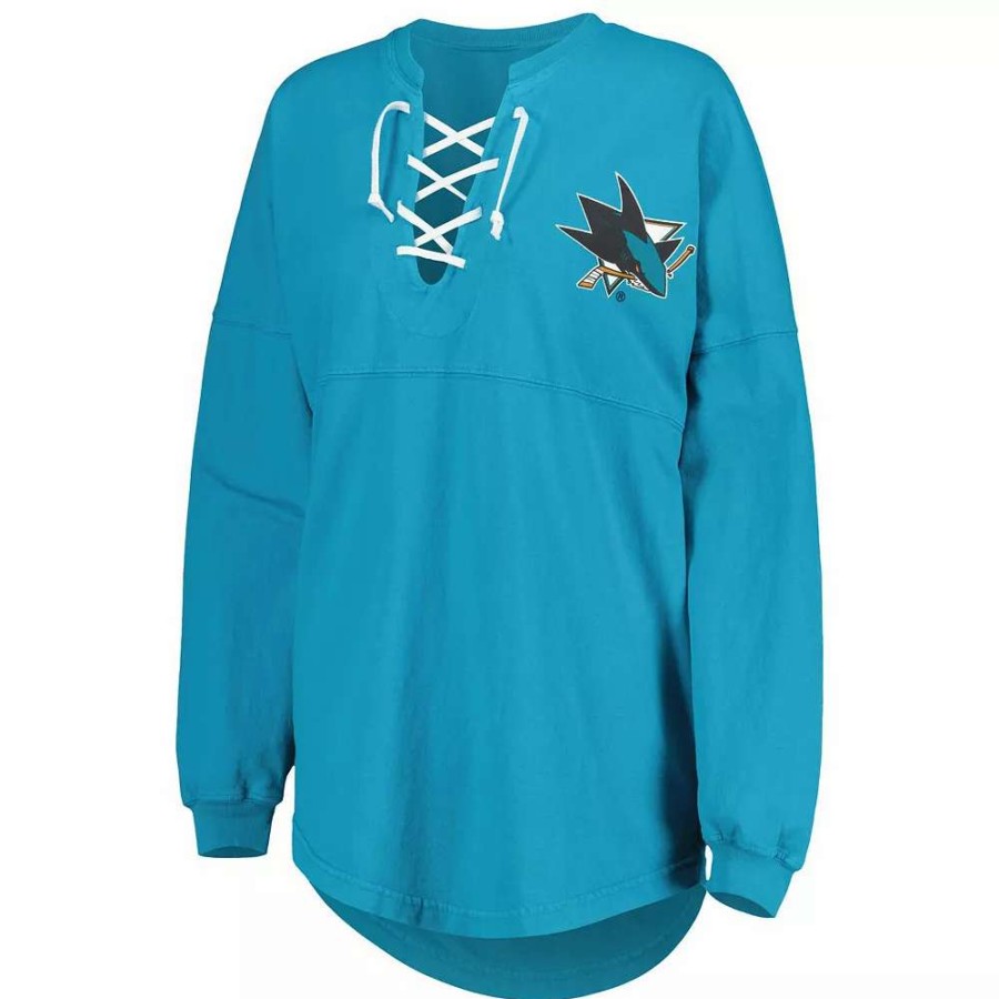 Tops * | Women'S Fanatics Branded Teal San Jose Sharks Spirit Lace-Up V-Neck Long Sleeve Jersey T-Shirt