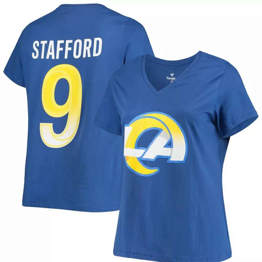 Tops * | Women'S Fanatics Branded Matthew Stafford Royal Los Angeles Rams Plus Size Player Name & Number V-Neck T-Shirt