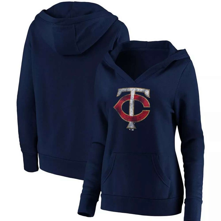 Tops * | Women'S Fanatics Branded Navy Minnesota Twins Core Team Crossover V-Neck Pullover Hoodie