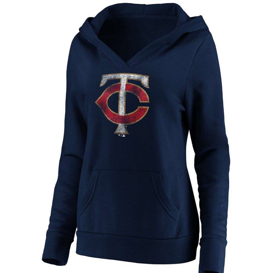 Tops * | Women'S Fanatics Branded Navy Minnesota Twins Core Team Crossover V-Neck Pullover Hoodie