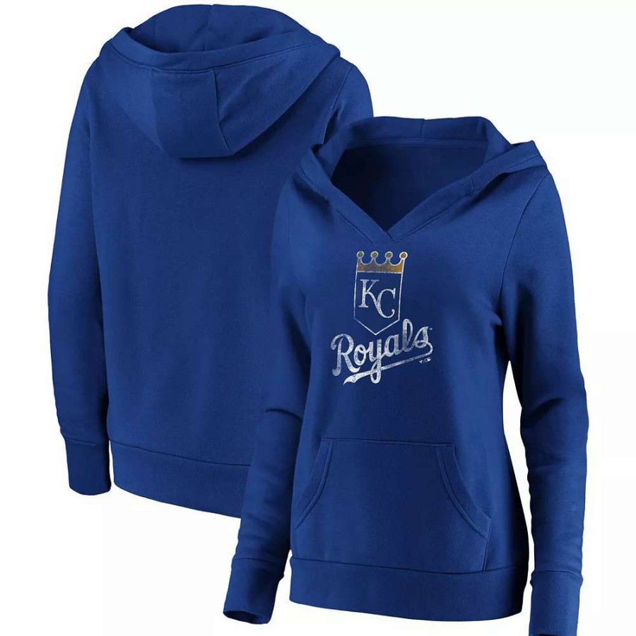 Tops * | Women'S Fanatics Branded Royal Kansas City Royals Core Team Crossover V-Neck Pullover Hoodie