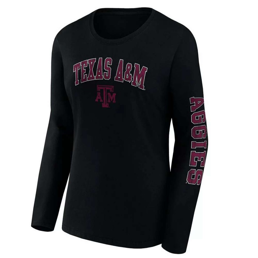 Tops * | Women'S Fanatics Branded Black Texas A&M Aggies Basic Arch Over Logo Scoop Neck T-Shirt