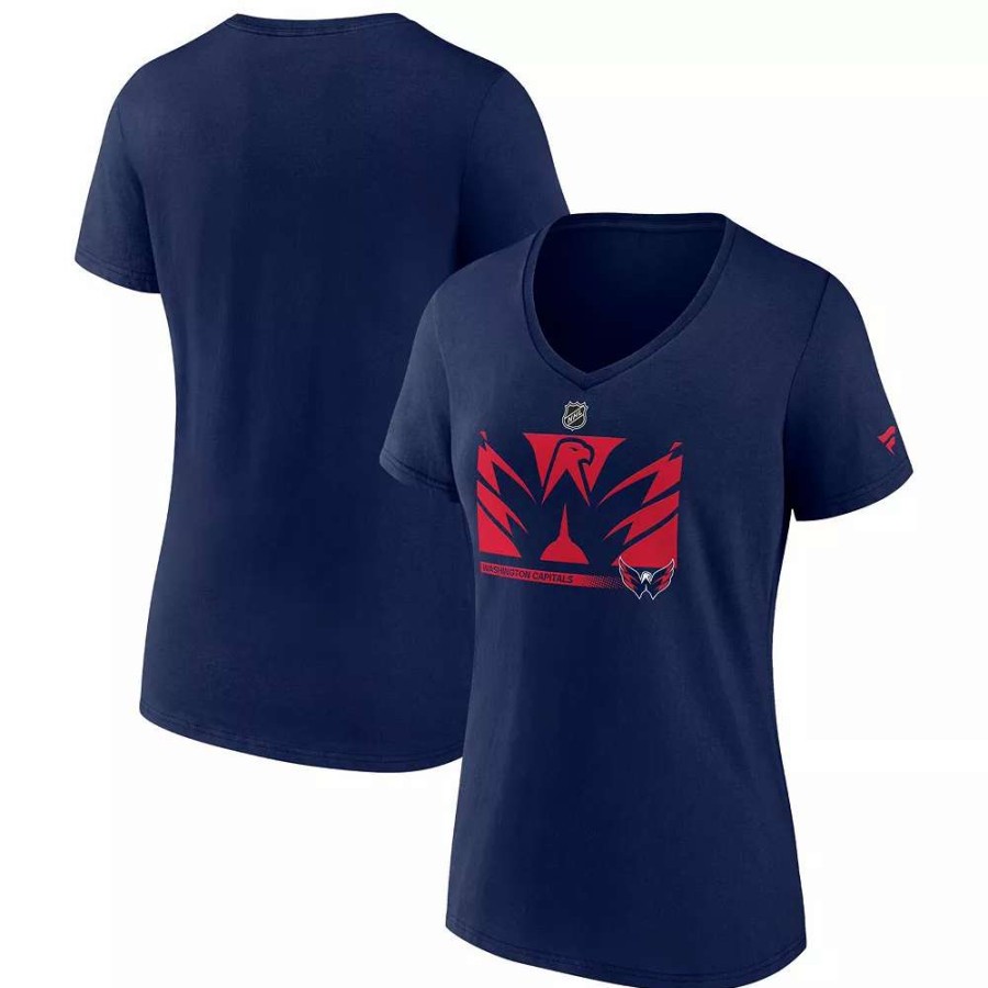 Tops * | Women'S Fanatics Branded Navy Washington Capitals Authentic Pro Core Collection Secondary Logo V-Neck T-Shirt